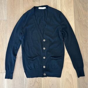 Tory Burch Madeline Merino Wool Black Cardigan XS